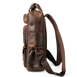 Vintage Genuine <b>Leather</b> <b>Backpack</b> Large Capacity Multi-Pocket Design Brown Men's <b>Laptop</b> Bag for Daily Use - Product Image 2
