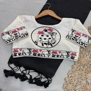 Sari de Algodón Khadi Premium VASTRA COTTAGE con Blusa Bordada a Mano, Elegante Ropa Tradicional Étnica India para Mujer - Product Image 1