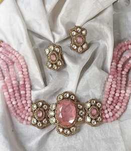 Elegante chapado en oro mate Polki Kundan gargantilla pendientes conjunto joyería de latón de moda para fiesta aniversario celebraciones regalo - Product Image 2