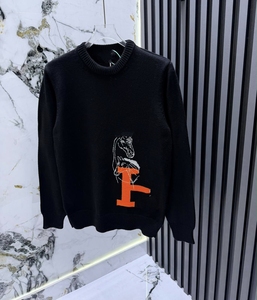 Suéter de punto personalizable al por mayor para hombre, cuello redondo, manga larga, contraste blanco y negro, jersey con patrón de letras a la moda en la parte delantera - Product Image 2