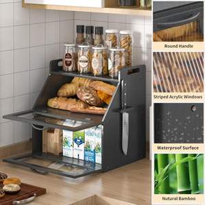 Boîte <span class=keywords><strong>à</strong></span> <span class=keywords><strong>pain</strong></span> carrée en bambou <span class=keywords><strong>à</strong></span> double couche <span class=keywords><strong>pour</strong></span> le comptoir de <span class=keywords><strong>cuisine</strong></span>, grande capacité, bac de rangement <span class=keywords><strong>pour</strong></span> aliments - Product Image 5