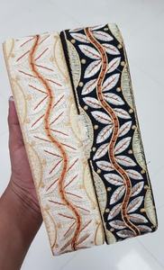 Encajes de trabajo de hilo bordado hechos a medida, opciones multicolor con perlas blancas fijas en 1,5 pulgadas de ancho - Product Image 3