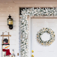 Guirlande de Noël en PVC floqué gris argenté avec lumières LED, feuillage en peluche, décoration de vacances d'hiver de luxe pour cheminée/événements