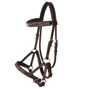 Bride perlée en cuir de cheval de qualité supérieure Muserolé rembourré doux Rênes assorties Culottes Western Natural Horsemanship Bridle for Trail - Product Image 2