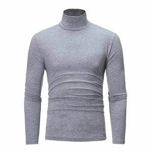 T-shirt uni à fond basique mode hommes décontracté Slim Fit basique col roulé col haut pull mâle automne printemps hauts fins - Product Image 6