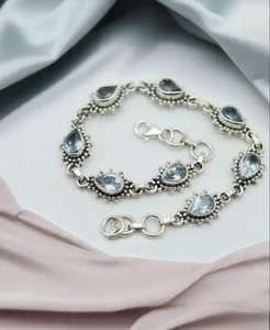 Blue Topaz Tennis Glowing Luxury <b>Charm</b> <b>Bracelet</b> 925 Sterling <b>Silver</b> GIA Certified December Birthstone Jewelry Gift for Her Women - Product Image 1