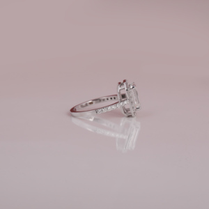 <b>Solid</b> 18KT Gold Plated Handmade Emerald Cut Lab Created Diamond Halo Setting Engagement Wedding Ring for Women - Product Image 6