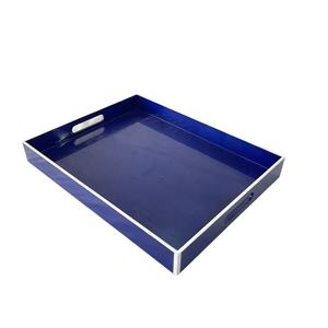 Bandeja de servicio de laca rectangular azul de lujo con borde blanco decorativo Precio del fabricante para la decoración del hogar - Product Image 1