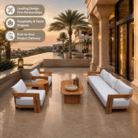 Ensemble de canapés d'extérieur de luxe modernes pour hôtel, résistant aux intempéries, imperméable, en teck massif, mobilier de jardin pour villa et complexe hôtelier