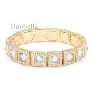 BUEBELLA JEWELS 12mm 14k White Gold Plated Solid 925 Sterling <b>Silver</b> Tennis <b>Bracelet</b> Pyramid Studded Moissanite Women's <b>Bangle</b> - Product Image 1