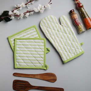 100% coton mitaines de four et porte-casseroles imprimés à la main micro-ondes serviettes de cuisson vert maison accessoires de Protection des aliments - Product Image 2