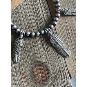 Navajo Handmade Sterling <b>Silver</b> <b>Feather</b> <b>Necklace</b> Set Cultural Collectible Jewelry - Product Image 3