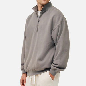 Sweat à capuche zippé quart à demi avec logo personnalisé, sweat-shirt à capuche zippé oversize à épaules tombantes - Product Image 2