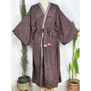 Upcycle Boho <b>Cardigan</b> En Soie Robe De Plage Tropicale Et De Chambre Pour L't Vtements De Dtente En Soie Courte - Product Image 1