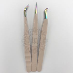 Hot Selling Peach <b>Powder</b> Coated Rainbow Point Lash Tweezer Set Sustainable High Quality Eyelash Tweezers with Private Logo - Product Image 5