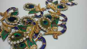 Traditional Beaded Peacock-Shaped Stone Patches for Bridal Gowns Sarees <b>Wedding</b> Dresses Peacock Style Mesh Fabric <b>Accessory</b> - Product Image 3