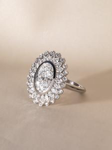 Bague de cocktail Moissanite coupe ovale 7x9mm | Double Halo Floral Statement Design | OEM de bijoux fins de mariage en or argent - Product Image 4