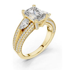 3.1 CT Lab-Grown Diamond Engagement <b>Ring</b> <b>Emerald</b> Cut with Pear-Shaped Side Stones 18KT, 14KT, 10KT Gold & 925 <b>Silver</b> - Product Image 5