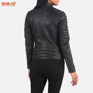 Genuine Cowhide <b>Leather</b> Moto Biker <b>Jacket</b> for <b>Women</b> Slim Fit Stand High Front Zipper Stylish Classic Coat Plain Dyed Wearhit - Product Image 4
