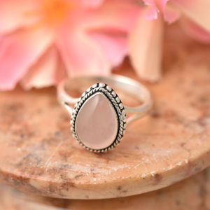 925แหวนชั้นดีเงินสเตอร์ลิงแหวนแฟชั่นลูกแพร์ CAB Rose ควอตซ์พลอยการตั้งค่าฝาเป็นของขวัญแต่งงานสำหรับงานเลี้ยง - Product Image 4