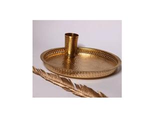 Ustensiles de cuisine en cuivre martelé plateau de service avec plateau de service en verre fait à la main haute vente plateau de service en cuivre - Product Image 1