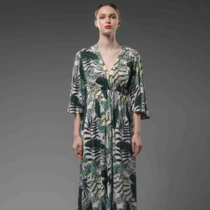 Romantic Playful Spectacular Embroidered V Neckline Ruffle Sleeve Elastic Back Midi Dress Natural Waist Eco-Friendly 100% Cotton - Product Image 1