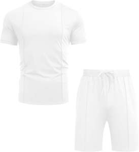 ชุดกางเกงขาสั้นลำลองสองชิ้นผ้าเทอร์รี่สีพื้นสำหรับผู้ชายชุดเสื้อยืดผ้าฝ้ายออร์แกนิก100% ระบายอากาศได้สำหรับฤดูร้อน - Product Image 3