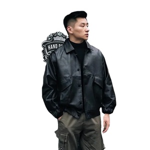 Veste en cuir recadrée à la mode pour hommes décontracté automne mode veste de motard en cuir uniforme de pilote qualité supérieure - Product Image 3