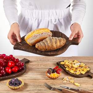 3 pièces Plateau de service en bois Assiette pour snacks Biscuits Fruits Fromage Présentoir Plat de nourriture Home Office (Leaf) - Product Image 4