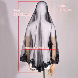 Velo de Lujo Bridella V65A, Negro Perla y Encaje, Tul Suave, Ajuste Cómodo para Bodas, Fiestas, Graduaciones, Apliques Bordados Largos - Product Image 6