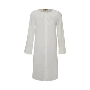 Túnica Larga de Chifón y Algodón con Cuello con Volantes y Puños Plisados - Product Image 1
