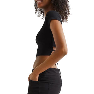 Camisetas cortas con diseño personalizado de alta calidad para mujer, Crop Tops femeninos en blanco y negro, a la venta en tarifas baratas - Product Image 4