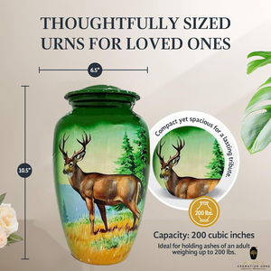 Honneur éternel Urne en aluminium fabriquée à la main Conception gravée de cerf Urnes de crémation Revêtement Meena Conception étanche Souvenir et grande taille - Product Image 2