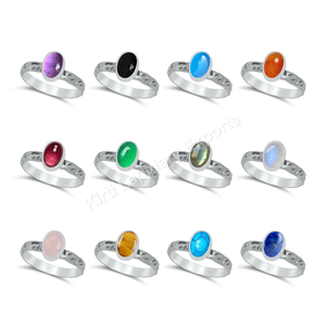 Bague en pierres précieuses assorties, faite à la main, en laiton plaqué argent, vente en gros, bague en pierres précieuses, Jaipur Inde, faible MOQ 2 pièces - Product Image 1