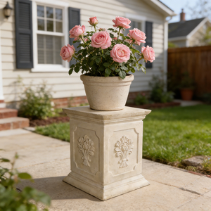 Piedistallo in Resina Stile Europeo <span class=keywords><strong>Classico</strong></span>, Base Decorativa con Fiori in Rilievo per Sculture e Vasi, Lussuoso Espositore per Arte da Interni - Product Image 2