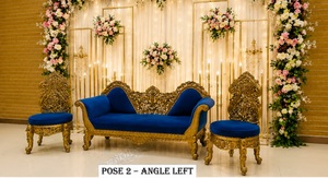 Conjunto de Sofás de Terciopelo Azul de Primera Calidad para Decoración de Escenarios Walima, Estilo Maharaja, Conjunto de Asientos para Recepción de Novios, Sofá Italiano con Sillas - Product Image 2