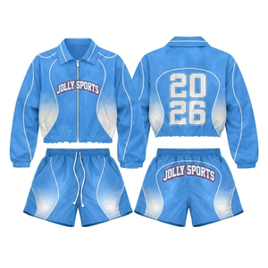 Conjunto Corto de Chaqueta Cortavientos de Poliéster Taslan GSM para Hombre, Diseño de Paneles Azules y Blancos, Estampado Puff, Logotipo Personalizado - Product Image 1