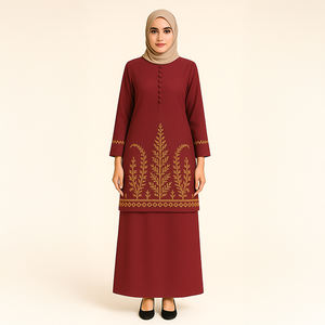 Modeste traditionnel musulman Kebaya BAJU KURUNG grande taille léger longueur au sol à manches longues Polyester antistatique respirant - Product Image 1