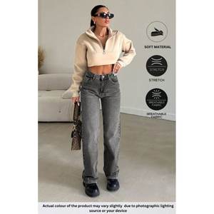 Jean en denim gris à jambe large pour femme, taille haute, de luxe, écologique, durable, style urbain, tendance, tailles 26-40 - Product Image 3