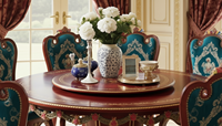 Ensemble de table à manger royale de luxe, fabrication directe d'usine, 6 chaises en velours violet, bois massif sculpté, design antique européen, pour la maison ou l'hôtel