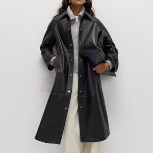 Gabardina Clásica de Cuero Genuino para Mujer, Larga, Ecológica, Resistente al Viento, Diseñada para el Invierno y Uso Diario - Product Image 4