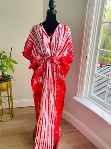 Multicolor hecho a mano Beachwear Loose Fit Summer Boho Tye and Dye Kaftans Loose-Fit Tie-Dye Beach Dress - Product Image 6