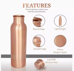 Meilleur fabricant de bouteilles en cuivre 100% populaires Bouteille d'eau en métal laqué Sipper faite à la main pour le bureau et l'université - Product Image 3