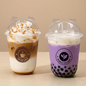 Gobelets en plastique transparents en forme de U avec <span class=keywords><strong>couvercle</strong></span> pour Bubble Tea, personnalisables avec logo, jetables - Product Image 1