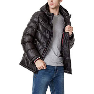 Customized <b>Black</b> Quilted Design Winter Hooded Puffer Jacket for <b>Men</b> with Zipper Closure Top Quality <b>Men's</b> Puffer Jackets - Product Image 2