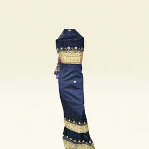 Navy Blue Beaded George Fabric with Gold <b>Embroidery</b> Luxury Nigerian Wedding Party Wear Dress <b>Material</b> - Product Image 1
