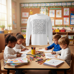 T-shirt à manches longues avec empreintes de pattes d'animaux mignons pour les 100 jours d'école, activité de coloriage, t-shirts promotionnels - Product Image 3