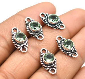 Antique Silver Plated 20X11mm Green Amethyst Gemstone <b>Double</b> Loop Connector NC22 Jewelry Making Charm Connector Lot Jewelry - Product Image 1