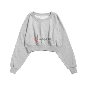 2024 Custom logo gym yoga sweatshirt wholesale workout fitness sportswear plain cotton crew neck crop top t shirt for Women