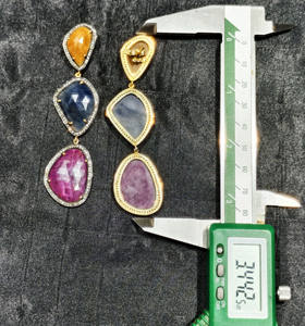 Pendientes colgantes de piedras preciosas de zafiro azul y rubí hechos a mano REYES en oro de 14K 925 Plata diamante natural joyería Victoriana - Product Image 4